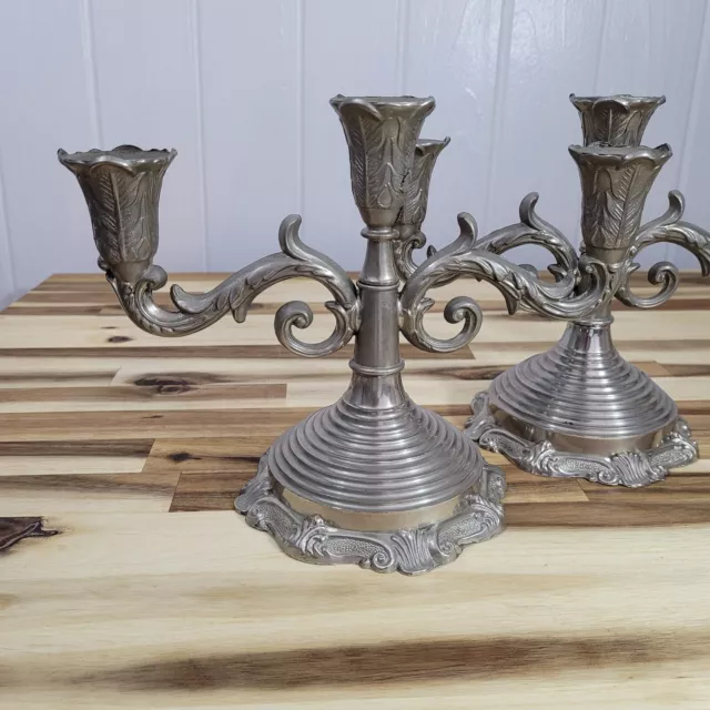 (2) Sheraton Candle Holder Made In Italy  7" Candelabra MCM Art Nouveau Inspired