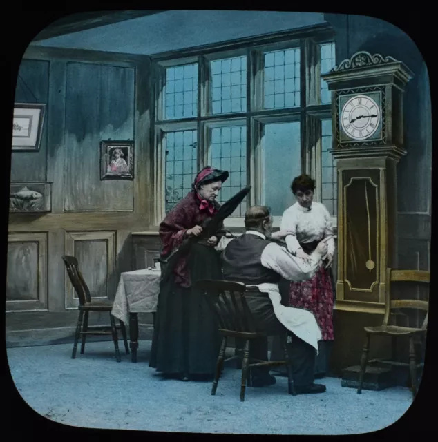 Magic Lantern Slide HERE SHE GOES ... NO6 C1890 PHOTO VICTORIAN STORY ACTORS