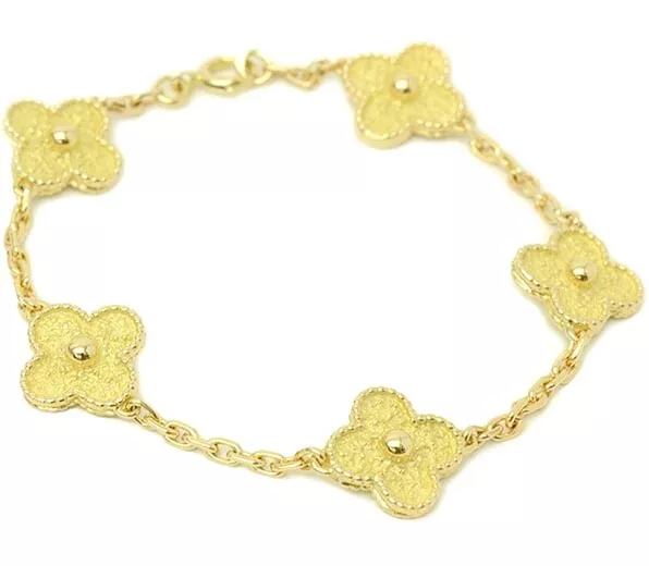 Van Cleef & Arpels VCA Vintage Alhambra 5P Bracelet 6.8" 18k Yellow Gold Auth