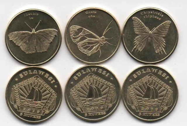 Sulawesi _ set 3 coins х 5 Rupees 2019 UNC Butterflies Lemberg-Zp