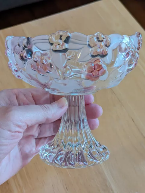 Vintage Walther Glas Carmen Satin Rose crystal bowl pedestal footed bon bon pink