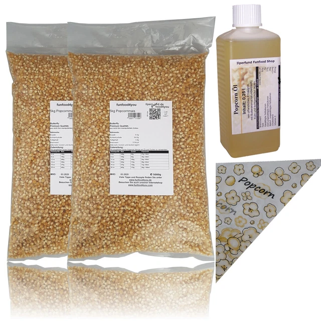 10kg Popcornmais,genfrei Popcorn Mais+7x Popcornöl+ Popcorntüten,