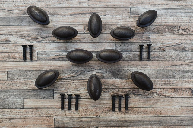 10Pc Vtg Cast Iron Drawer Cabinet Door Pulls Knobs Handles Farm Barn House Decor