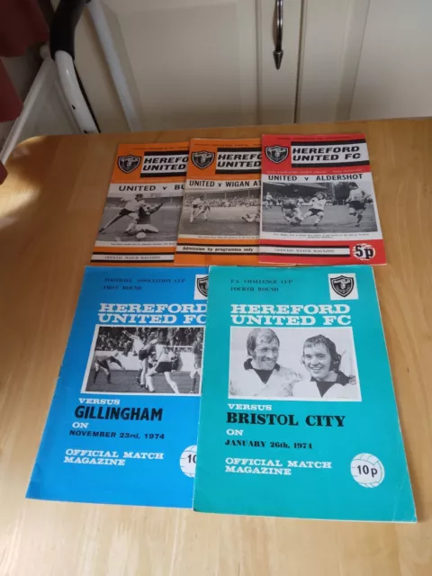 Collection of 5 Hereford Utd  1970's Home football Programmes