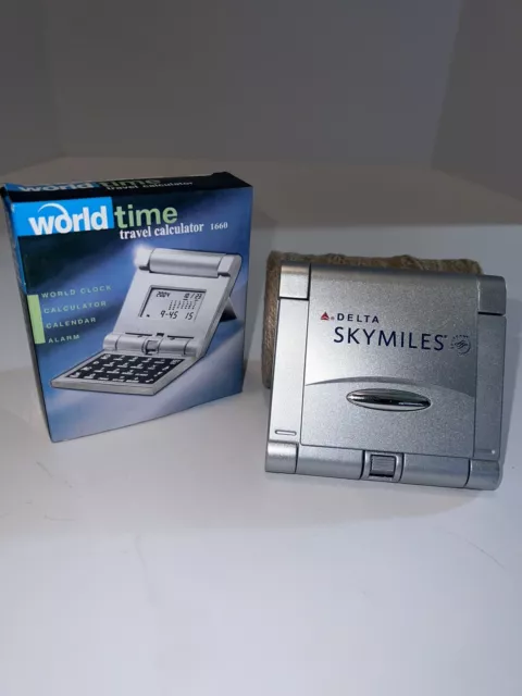 World Time Travel Calculator Clock Calendar Folding Case Delta Skymiles NIB
