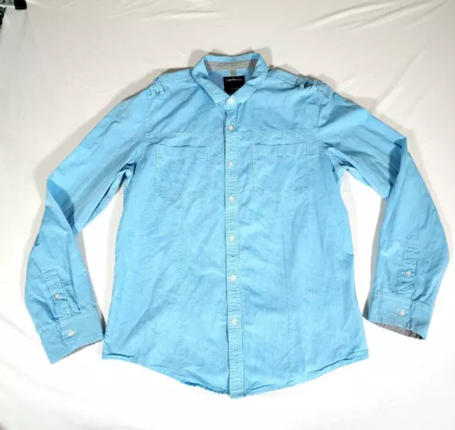 Calvin Klein Jeans Button Down Shirt Adult Large Light Blue Pockets Mens