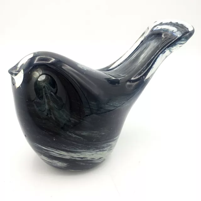 Black Bird Art Glass Paperweight Marbled Large Heavy 7" Side Sit See Notes