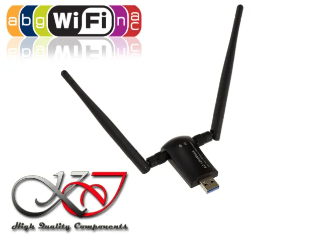 Clé USB 3.0 WIFI IEEE802.11 a b g n ac DUAL BAND 1200AC Deux antennes 5dBi 2TR