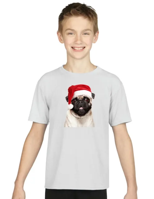Cappello Babbo Natale Carlino bambini t-shirt top ragazze ragazzi bambini cane carino Natale