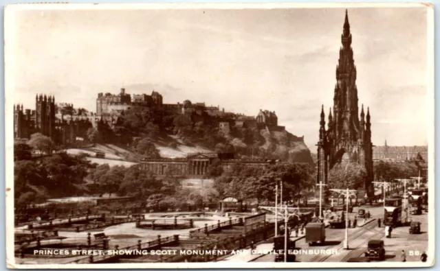 Princes Street, Showing Scott Monument And Castle - Edinburgh, Scotland