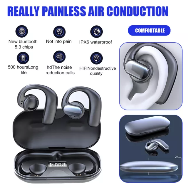 Bluetooth Headset 5.3 TWS Wireless Earphones Earbuds Headphones Stereo Ear Hook