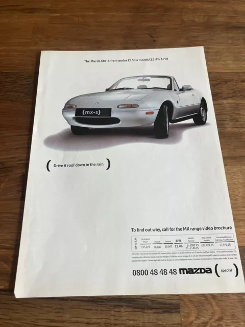 Original Mazda MX-5 Gen 1 NA Miata Eunos Magazine Advert Poster A4 Retro