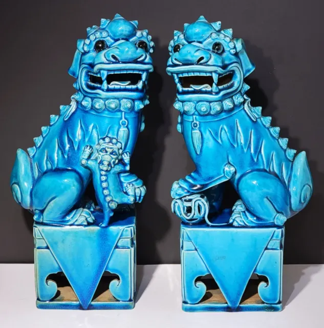 Chinese Turquoise Glaze Porcelain Foo Dog Figurines / Statues