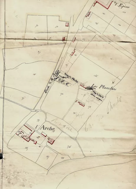 1850 Plan manuscrit Le Mans St-Georges-du-Plain: L'Epine, Les Planches, l'Arche