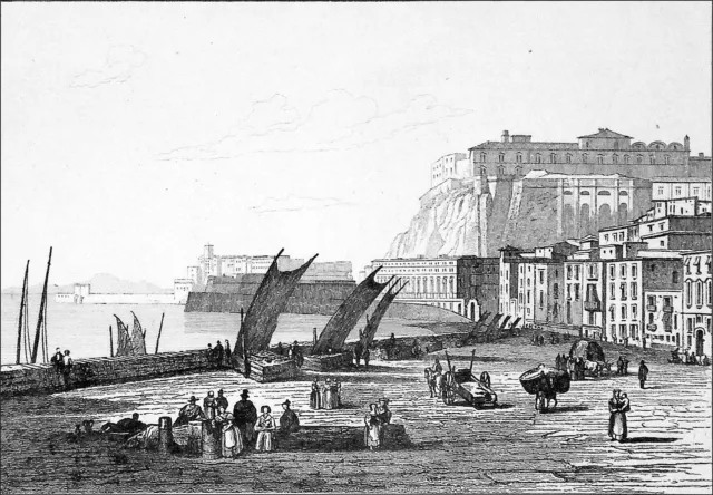 ITALY - NICE view of SANTA LUCIA in NAPLES early 19th century - 19th century engraving