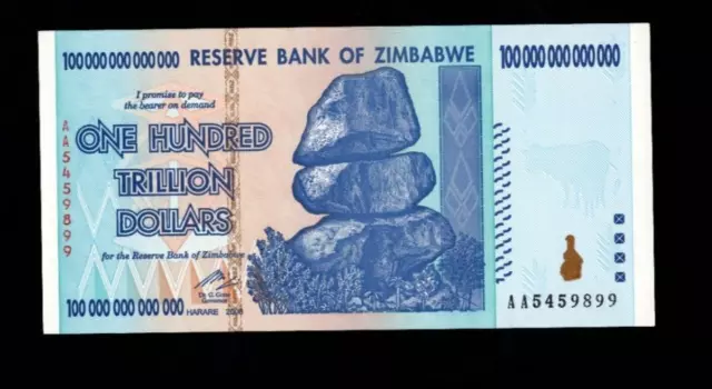Simbabwe 100 Billionen Dollar Banknote. Original, UNC AA Seriennummer UV-geprüft!