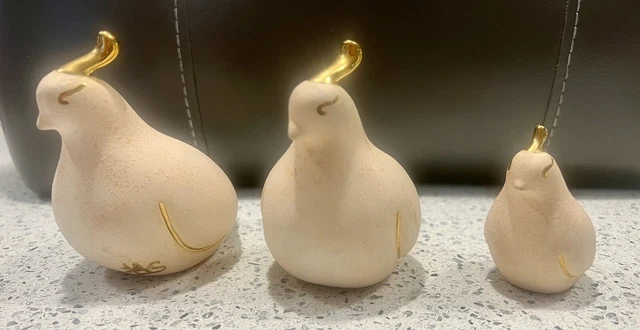 Set Of 3 Ceramic Quail Figurines