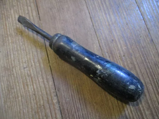 Vintage Tool #55 Small 6 1/2" Long Wooden Black Handle Screw Driver Very Nice!