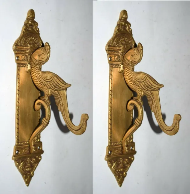 Brass Cockatoo Design Wall Hooks Royal Peacock Door Mount With Carved Base HK63