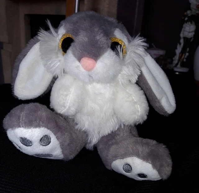 PPB/Doudou Peluche Nicotoy Simba Toys Lapin Assis gris Blanc Gros Yeux h 18cm