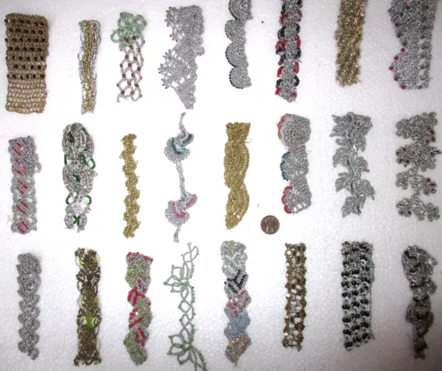 VERY RARE LOT Antique Vintage Sari TRIM LACE RIBBON 25 Pc CRAFT ZARI SEQUINS NR