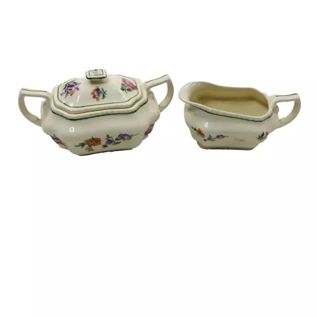 Vintage Steubenville Ivory Sugar & Creamer Set Floral Print