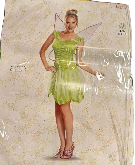 DISNEY WOMEN'S TINKER Bell Costume Adult Large (12-14) Dress and Wings ...