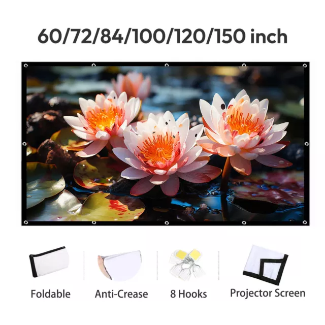 100" 120" Projector Screen HD Foldable Projection Curtain Outdoor Home Theater