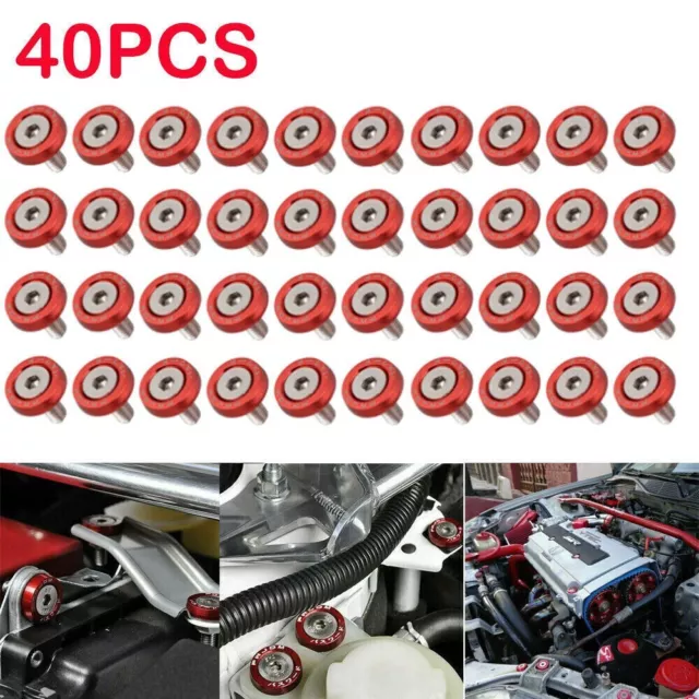 40PCS Red Jdm Billet Aluminum Fender/Bumper Washer/Bolt Engine Bay Dress Up Kit