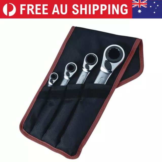 Bahco Ratchet Spanners 4 Piece Reversible Wrenches Socket Nut Work Shop Tool Set