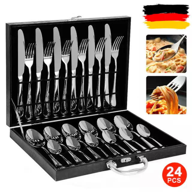 Neu Edelstahl Rostfrei 24 tlg. Besteck Set Essbesteck für 6 Regenbogen Peronen