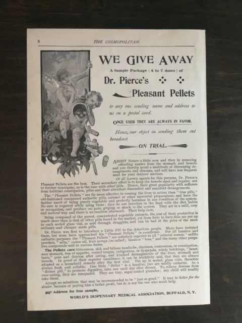 Vintage 1895 Dr. Pierce's Pleasant Pellets Full Page Original Ad 1021