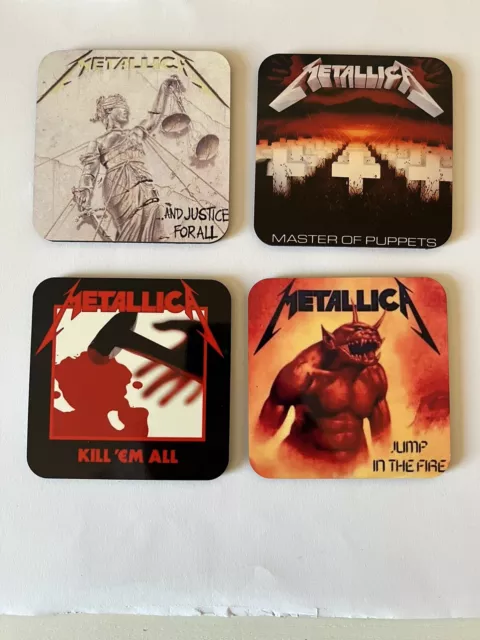 set of four handmade Metallica coasters
