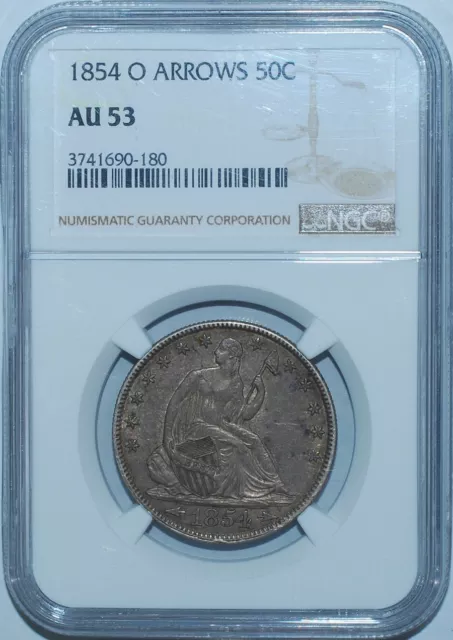 1854 O NGC AU53 Seated Liberty Half Dollar With Arrows