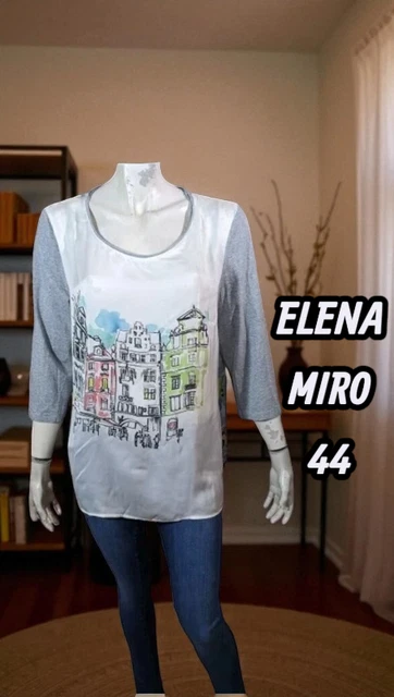 Top/tee-shirt Viscose Noir Imprimé - Taille 4 (42/44) - Manches 3/4 - Marque Christine Laure - Occasion TBE
