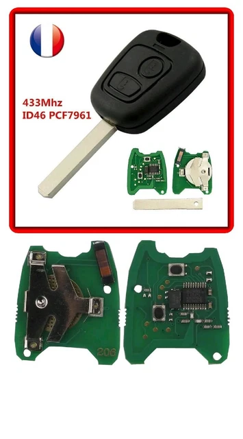 LMD Clé Télécommande électronique Vierge à Programmer 2 Boutons Compatible avec Peugeot 107/207/307/308 SW/407/807/3008/5008/Partner CE0536 avec L'emplacement de Pile Lame Vierge rainurée HU83