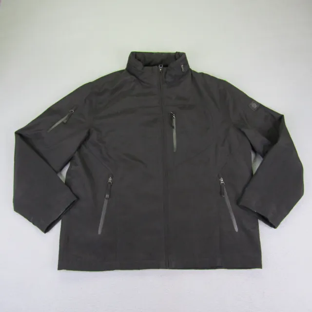 Tumi Jacket Men XL Black Tech Full Zip Snap Up Quilted Adjustable Hood Coat ^