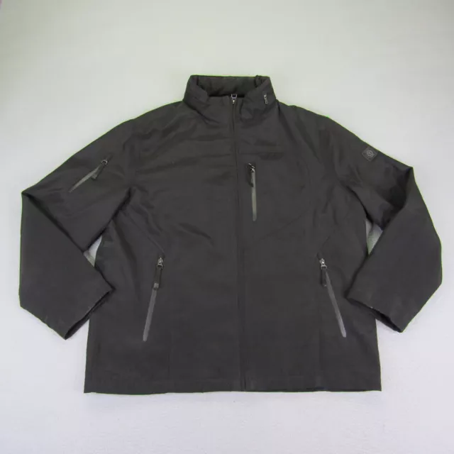 Tumi Jacket Men XL Black Tech Full Zip Snap Up Quilted Adjustable Hood Coat ^
