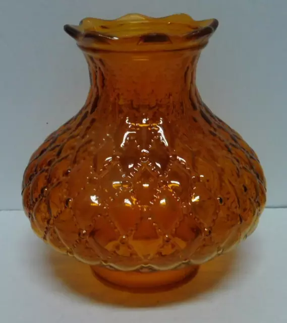 Amber-Gold Quilted Diamond Hurricane Oil Lamp Chandelier Shade 6" Tall 3" Fitter