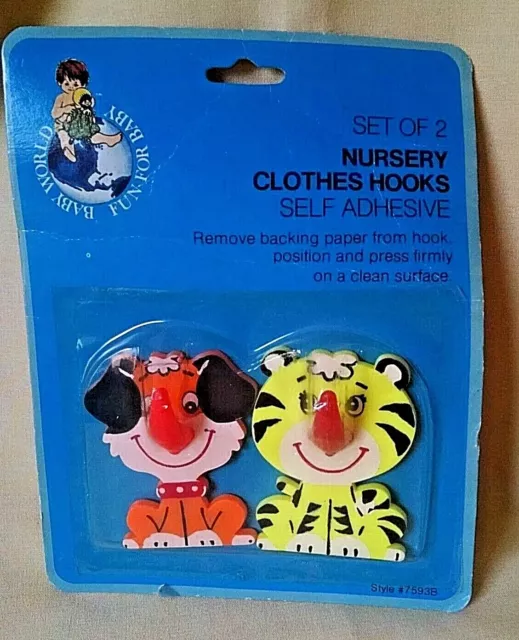 Nursery Hook Set 2 Vintage Baby World 1980 Dog Cat Clothes Hanger Wall Hong Kong