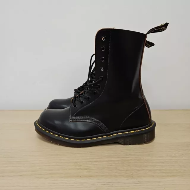 Dr Martens Vintage 1490 10 Holes Black Leather England High Ankle Boots Uk 7