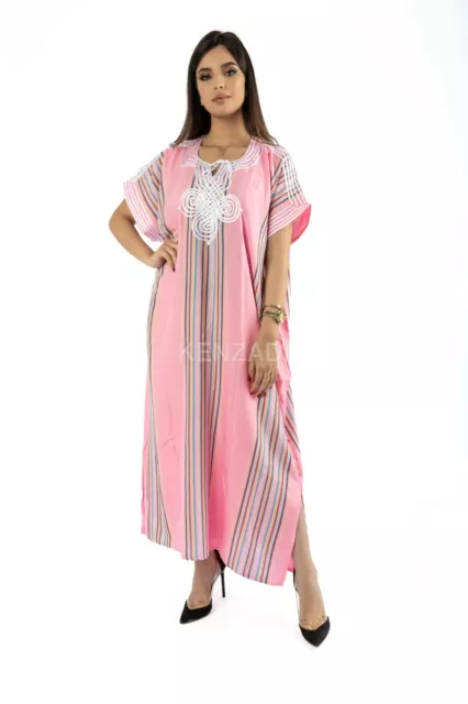 Moroccan Beach Caftan S to L handmade in Morocco, Pink Dubai Kaftan by Kenzadi