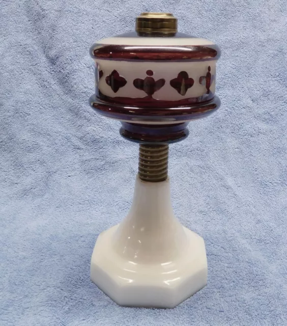 Old Kerosene Lamp with a Ruby Stained Fount and White Milk Glass Base