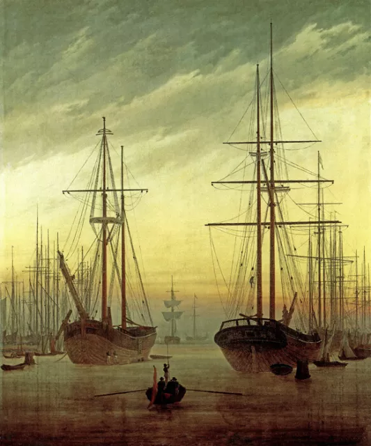 View Of A Harbor 1814 Ships Boats Painting By Caspar David Friedrich Repro