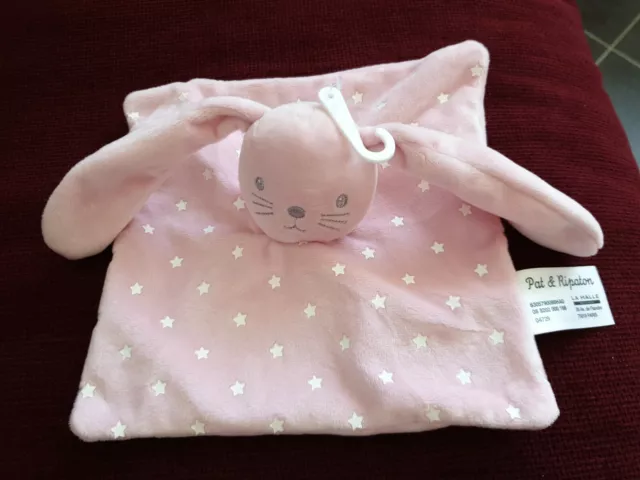 Neuf Doudou Plat Lapin Rose Etoiles Blanc Pat Et Ripaton