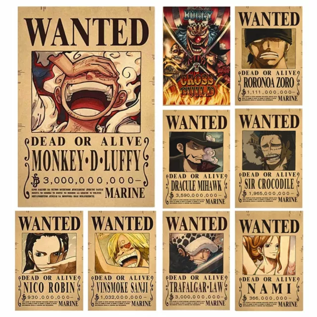 ONE PIECE BOUNTY Wanted Posters Luffy Gear 5 Law 4 Emperors Vintage ...