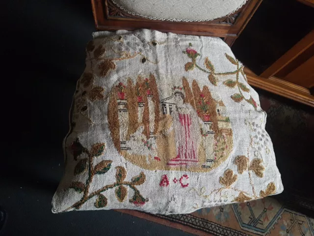 Antique Victorian wool Tapestry Suit Chair 20 in. x 19