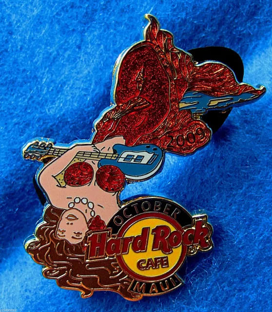 MAUI HAWAII OCTOBER RED MERMAID GIRL GUITAR SEA SHELLTOP 09 Hard Rock Cafe PIN