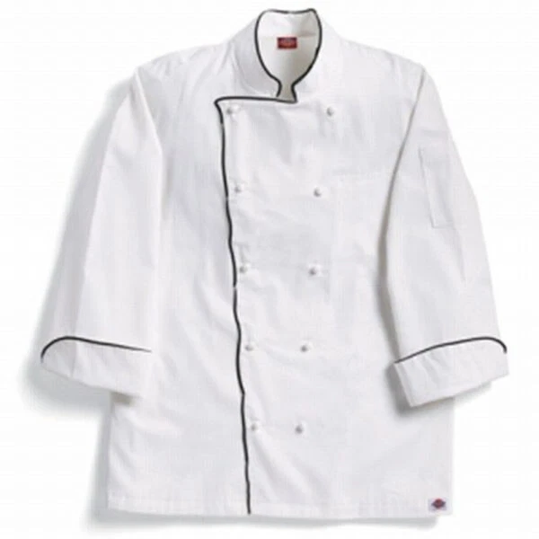 Dickies Grand Master White Chef Coat w/ Black Piping, White, Medium