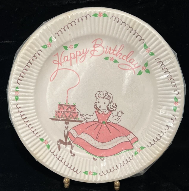 VINTAGE 50’S HAPPY Birthday Gibson 7” Paper Plates New Unopened Girl